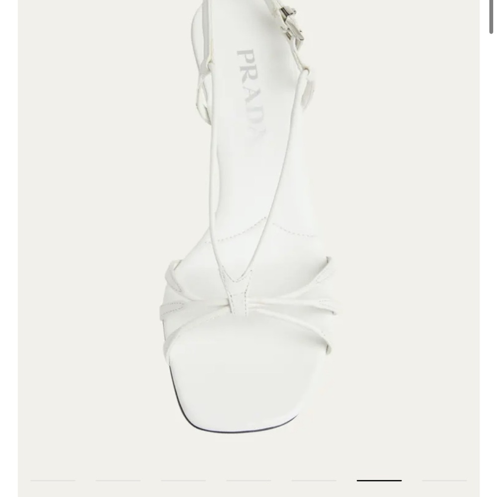 Prada Capretto Strappy Leather White Heels with Triangle Logo